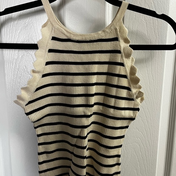 Striped Black and White Women's Sweater Top with scalloped edges - Picture 4 of 7